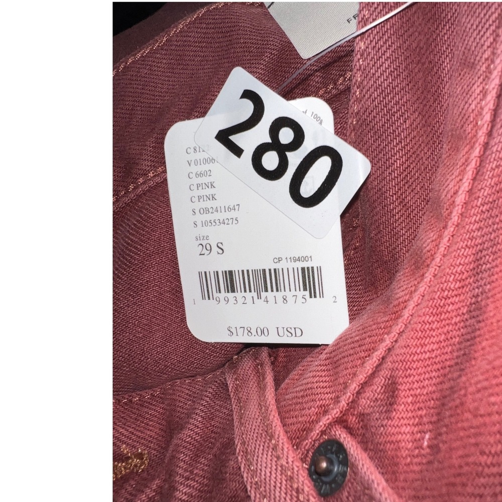 280.NWT Free People We The Free Good Luck Mid Rise Barrel Jeans Rose Pink  $198 - Picture 3 of 10
